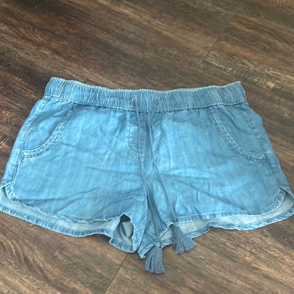 Fake denim shorts loft size small string tied light blue